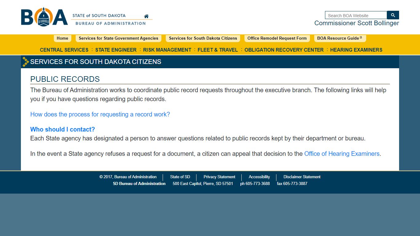 South Dakota Bureau of Administration: Services for South Dakota Citizens
